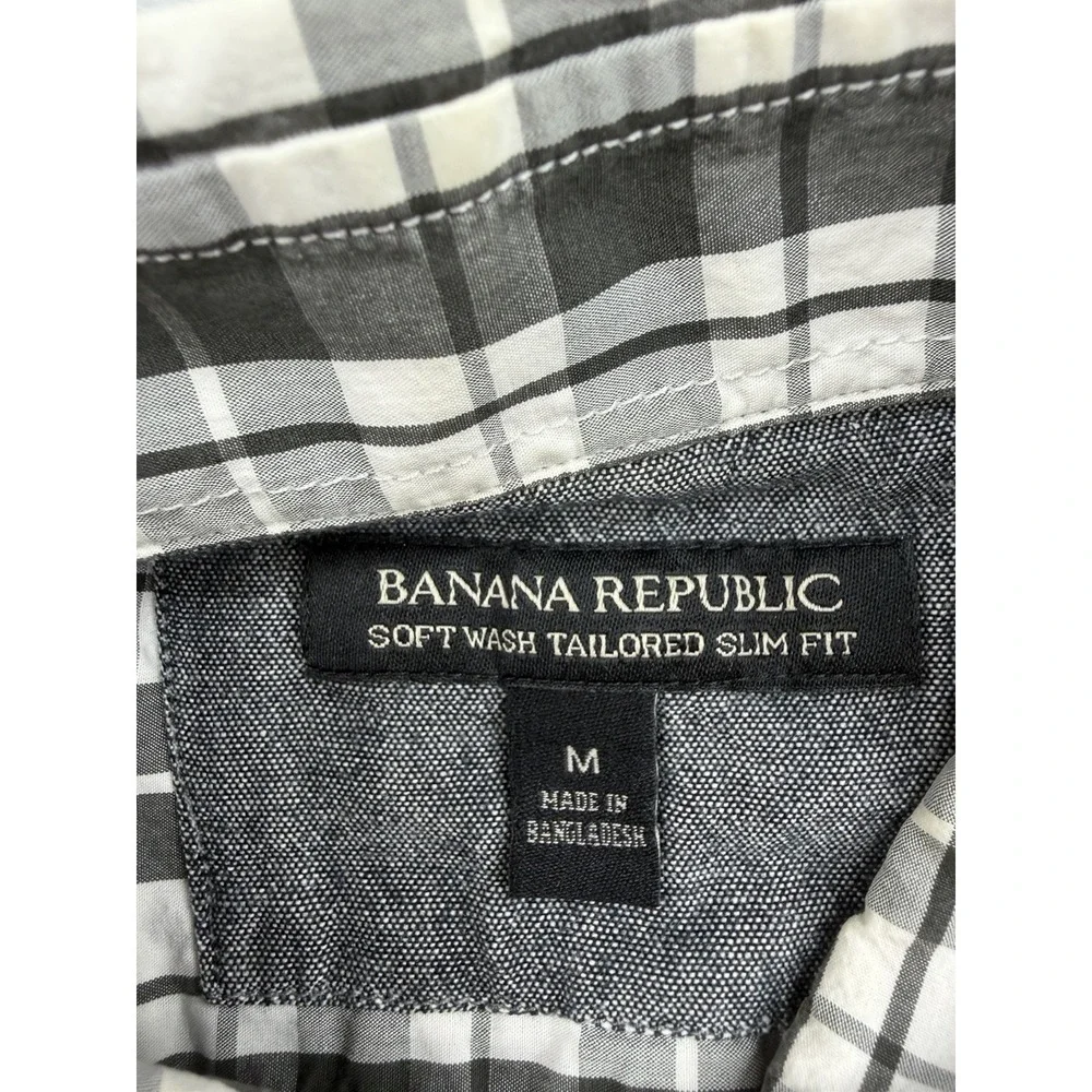 Banana Republic Soft Wash Tailored Slim Fit Shirt Men's Size M Plaid Black White